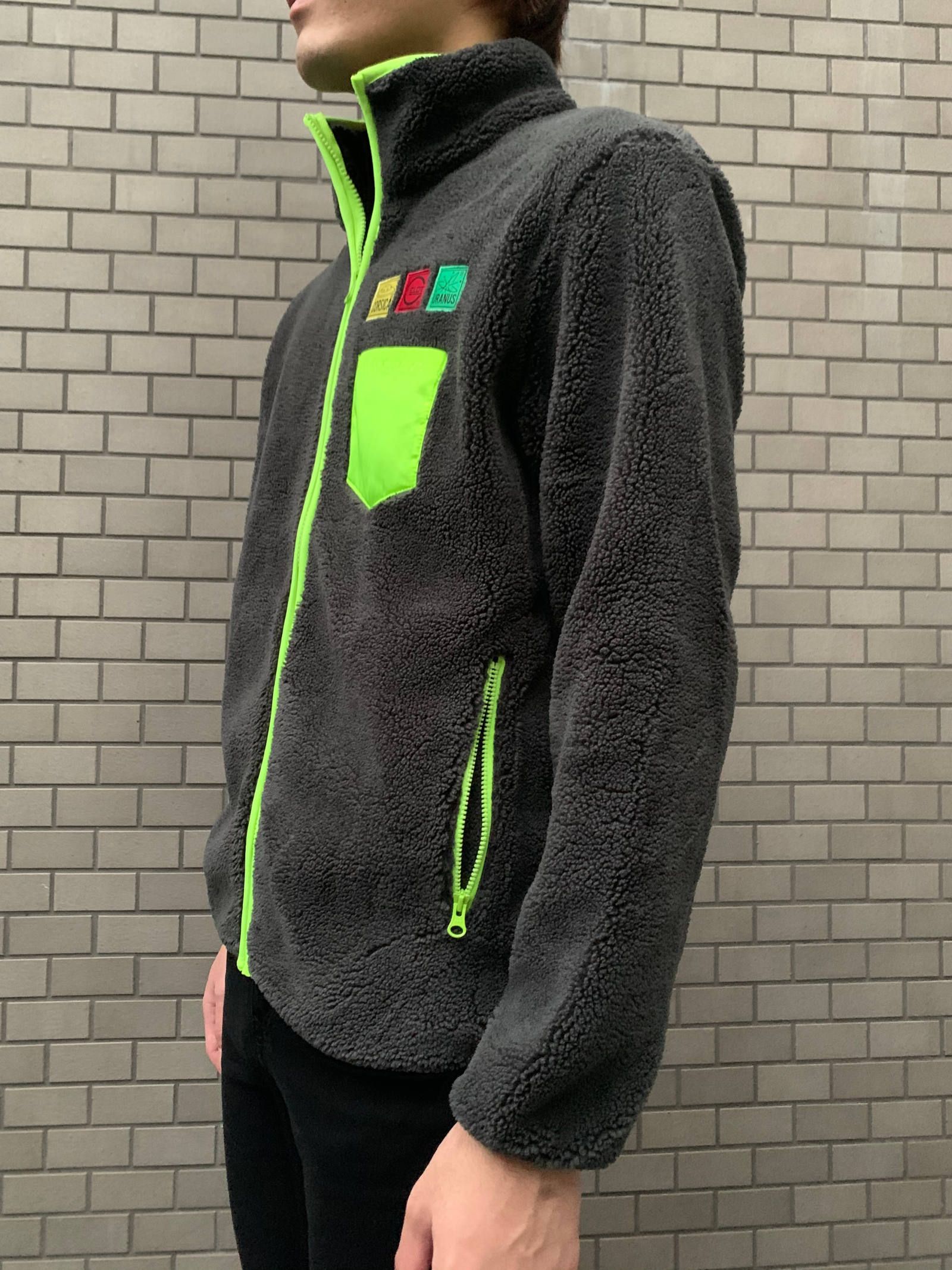 《残り一点》 ワッペン装飾 ジップアップ フリースジャケット FLEECE JACKET - GREY