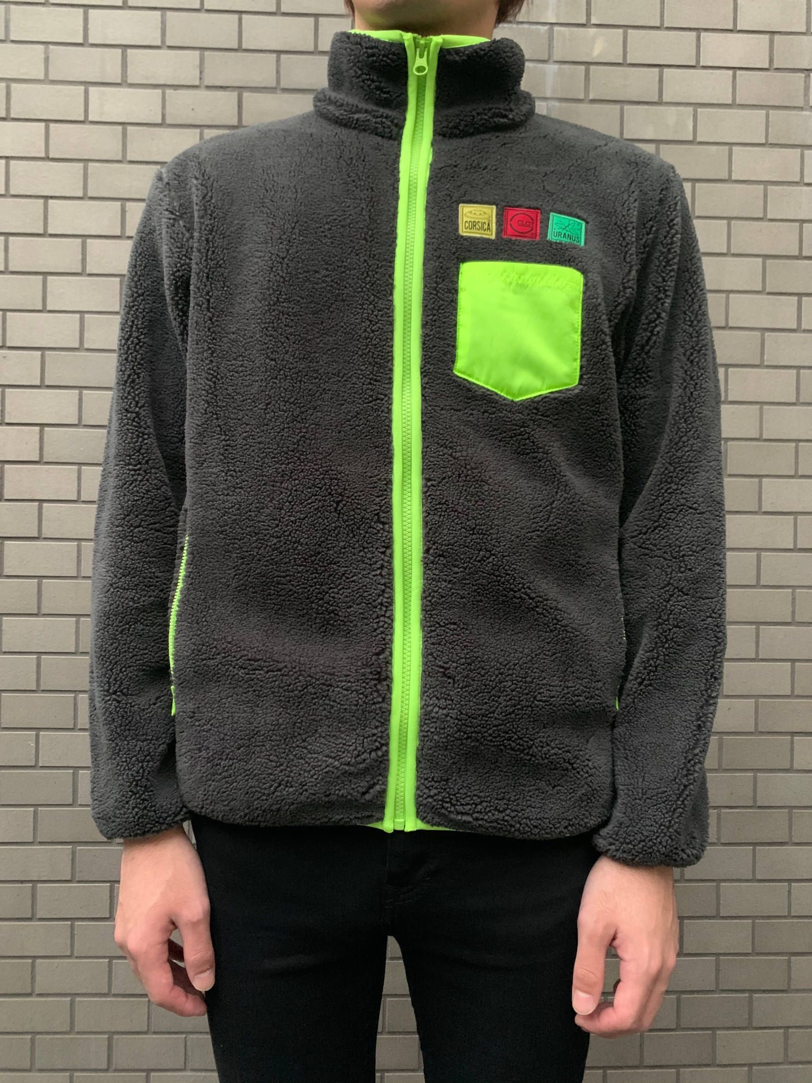 《残り一点》 ワッペン装飾 ジップアップ フリースジャケット FLEECE JACKET - GREY