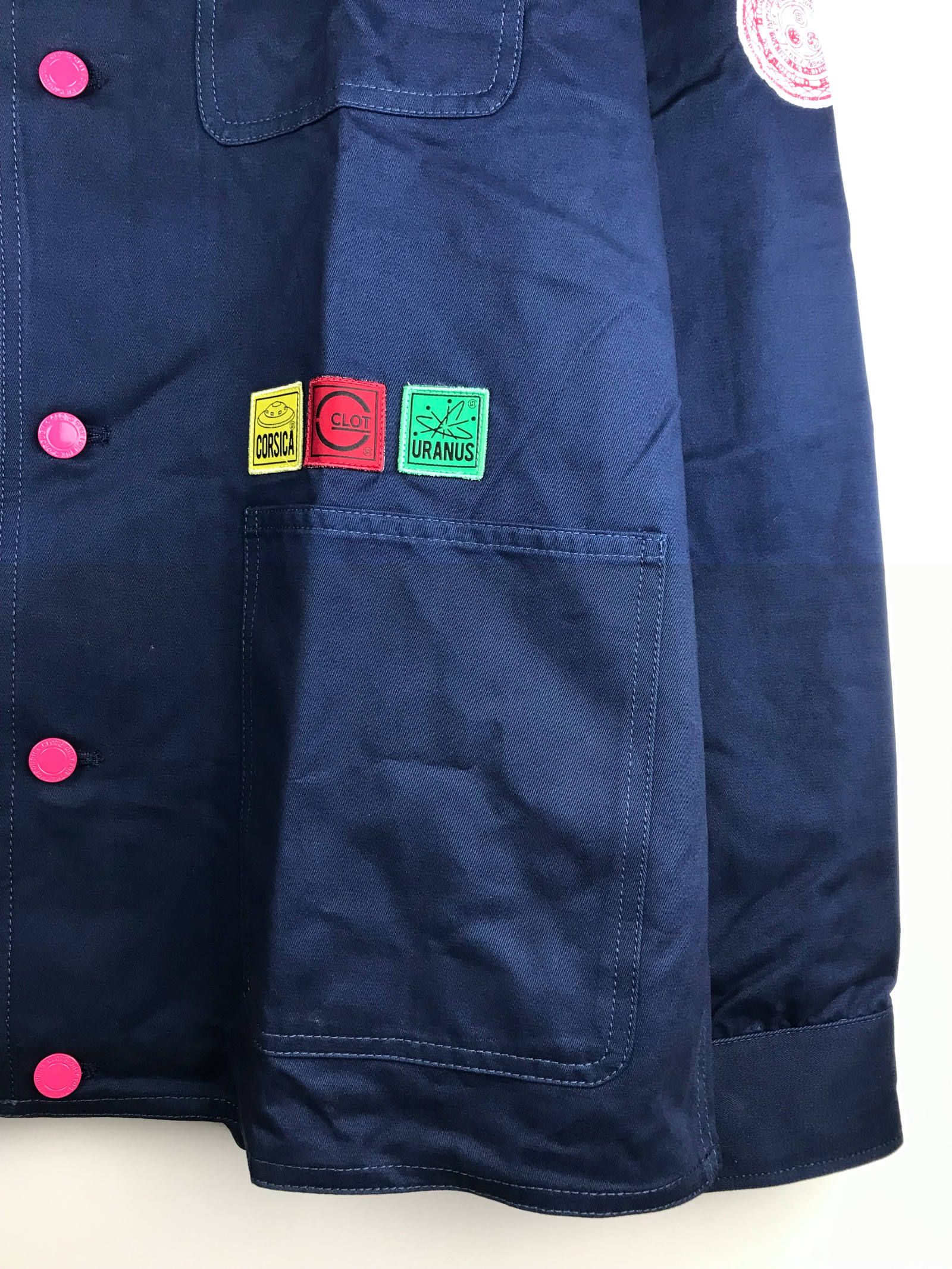 【残り一点】 バックプリント パッチ装飾カバーオール ジャケット APPLIQUE CHORE JACKET - NAVY