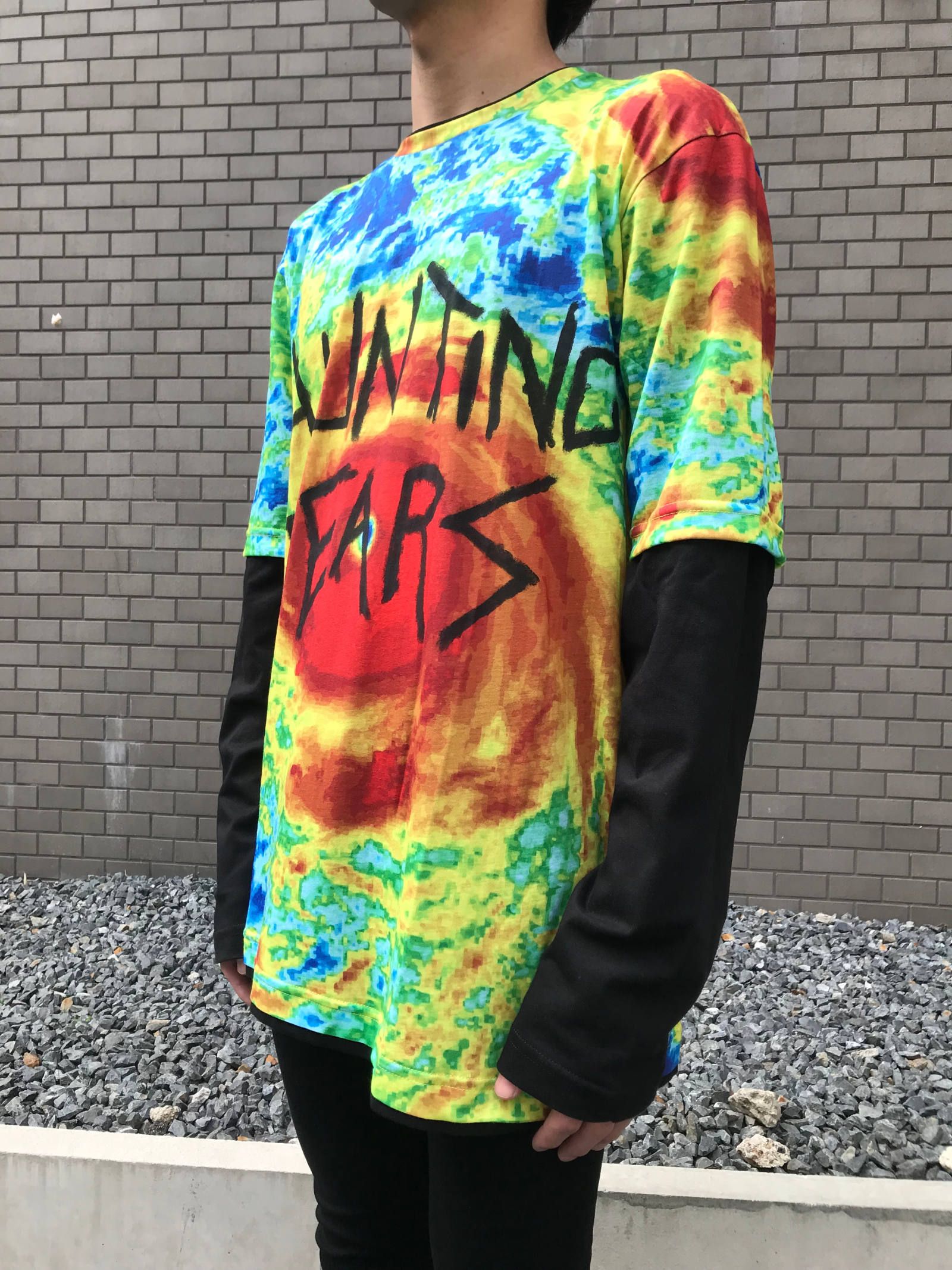 《残り一点》 ウェザーグラフィック レイヤード 長袖カットソー Tornado Long Sleeve - BLACK × RED