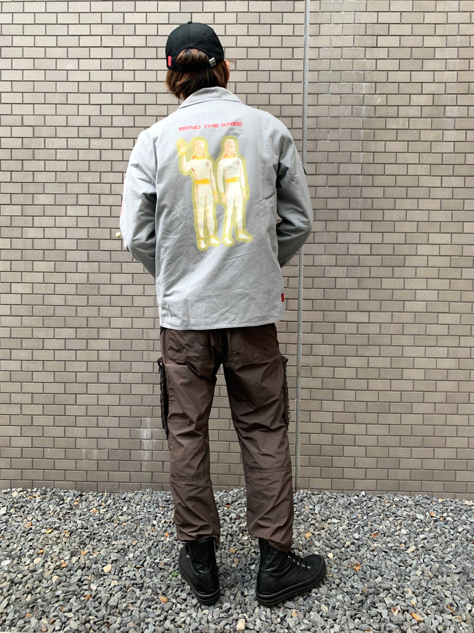 バックプリント パッチ装飾カバーオール ジャケット APPLIQUE CHORE JACKET - GRAY
