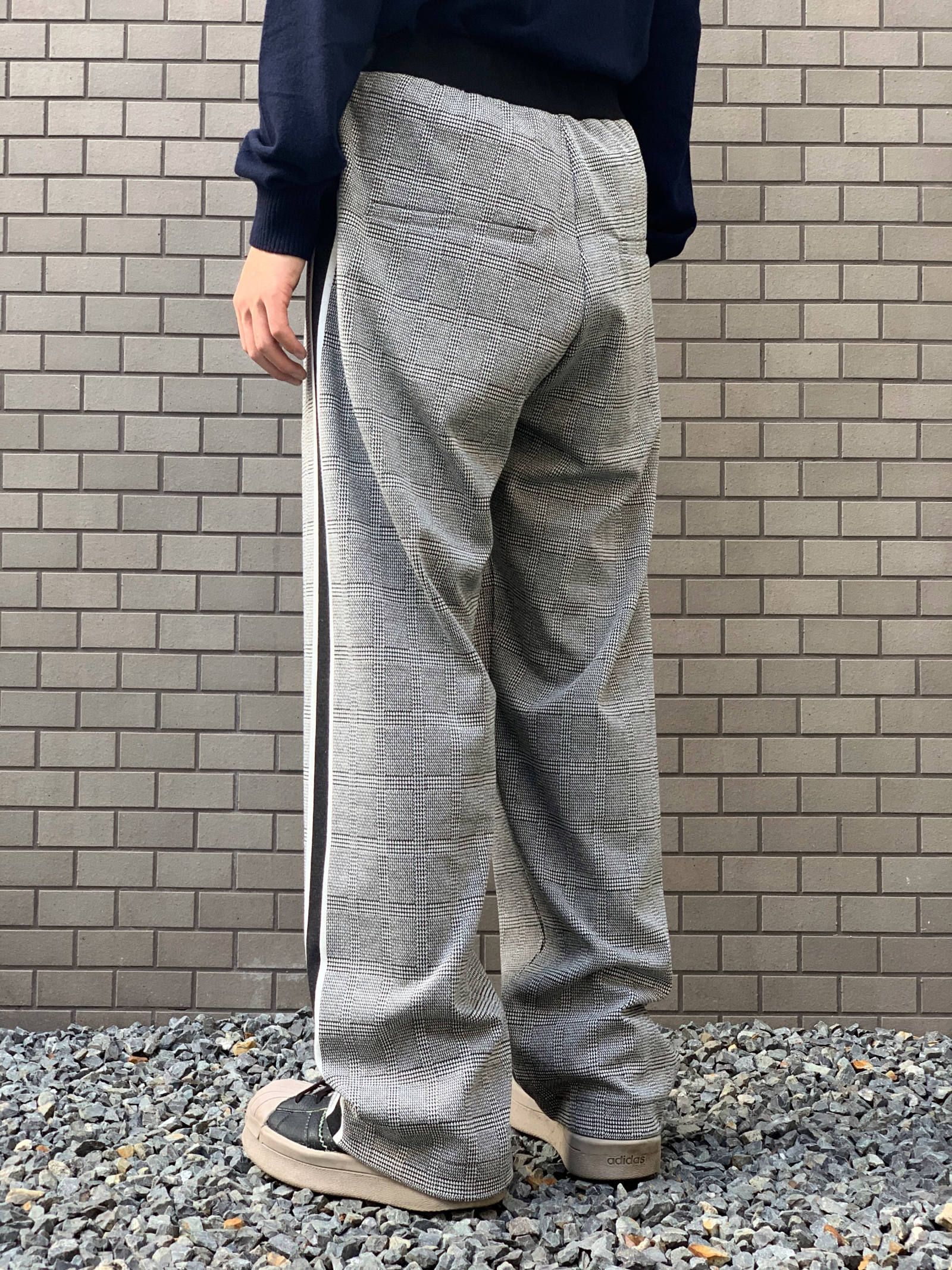 BALMAIN - グレンチェック ラインワイドスウェットパンツ - GRAY