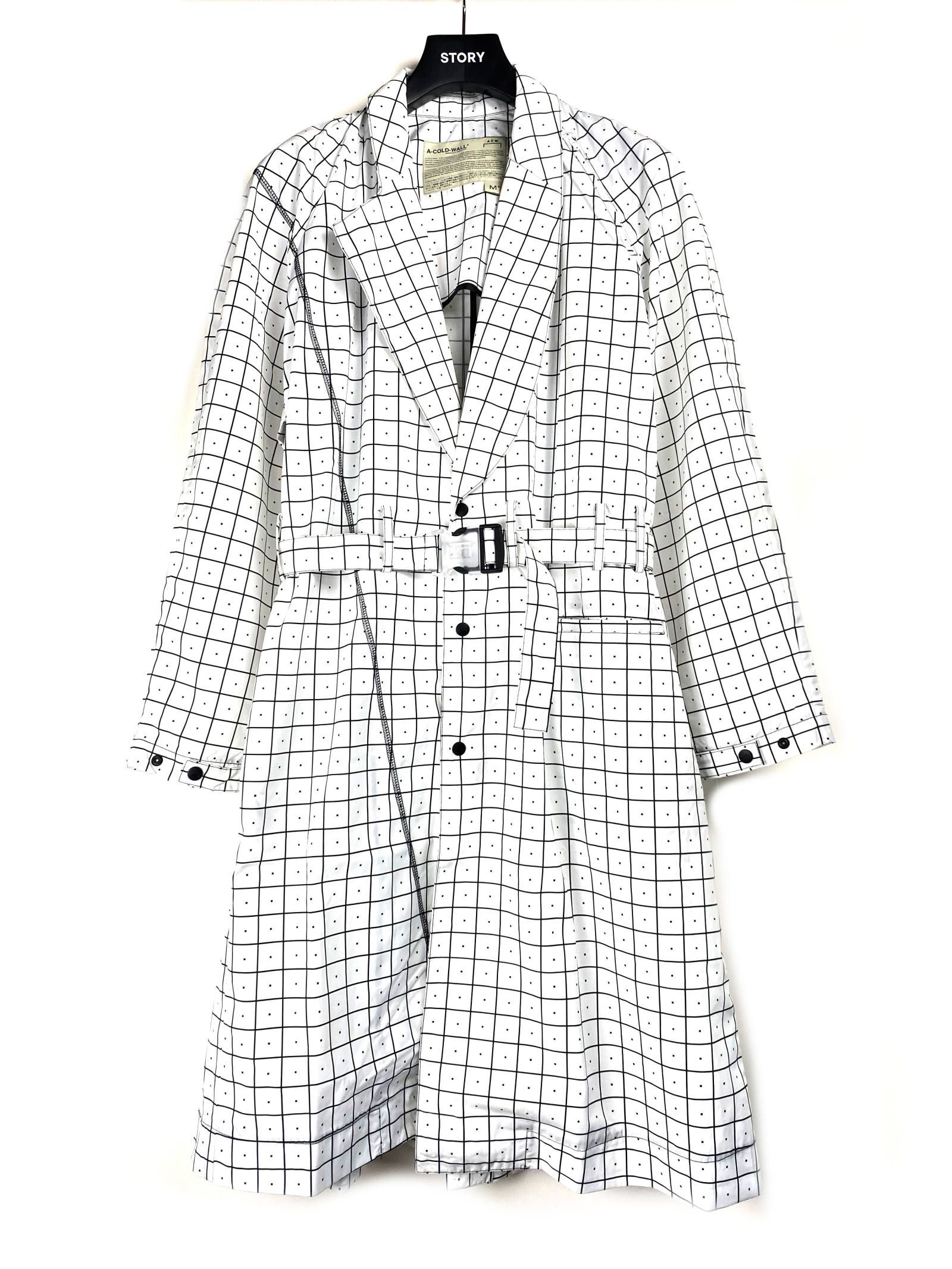 ウィンドウペンチェック ナイロン トレンチコート GRID TRENCH - WHITE