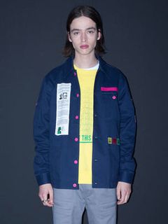 【残り一点】 バックプリント パッチ装飾カバーオール ジャケット APPLIQUE CHORE JACKET - NAVY