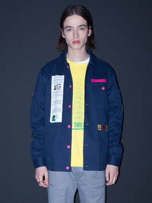【残り一点】 バックプリント パッチ装飾カバーオール ジャケット APPLIQUE CHORE JACKET - NAVY