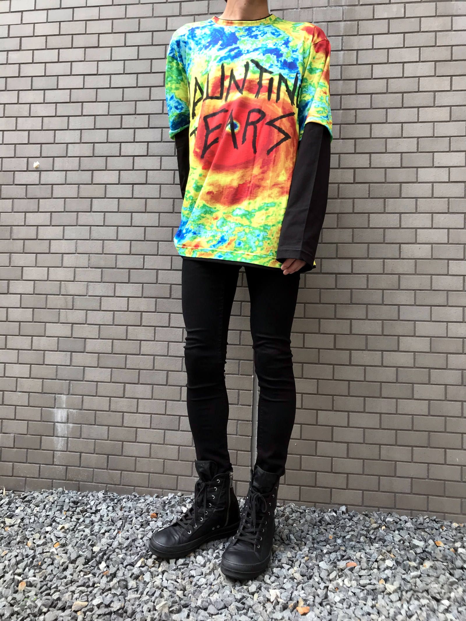 《残り一点》 ウェザーグラフィック レイヤード 長袖カットソー Tornado Long Sleeve - BLACK × RED