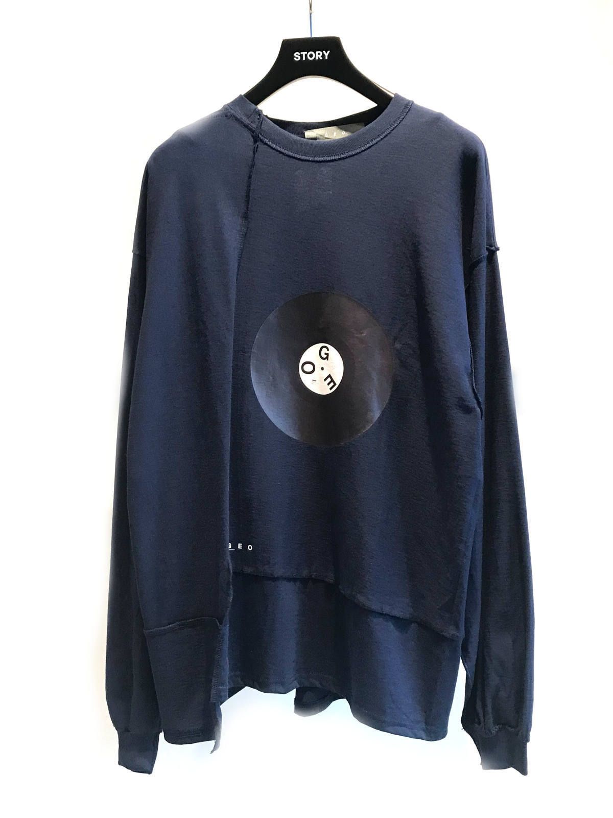 【残り一点】 切替 サークルプリント 長袖カットソー - NAVY