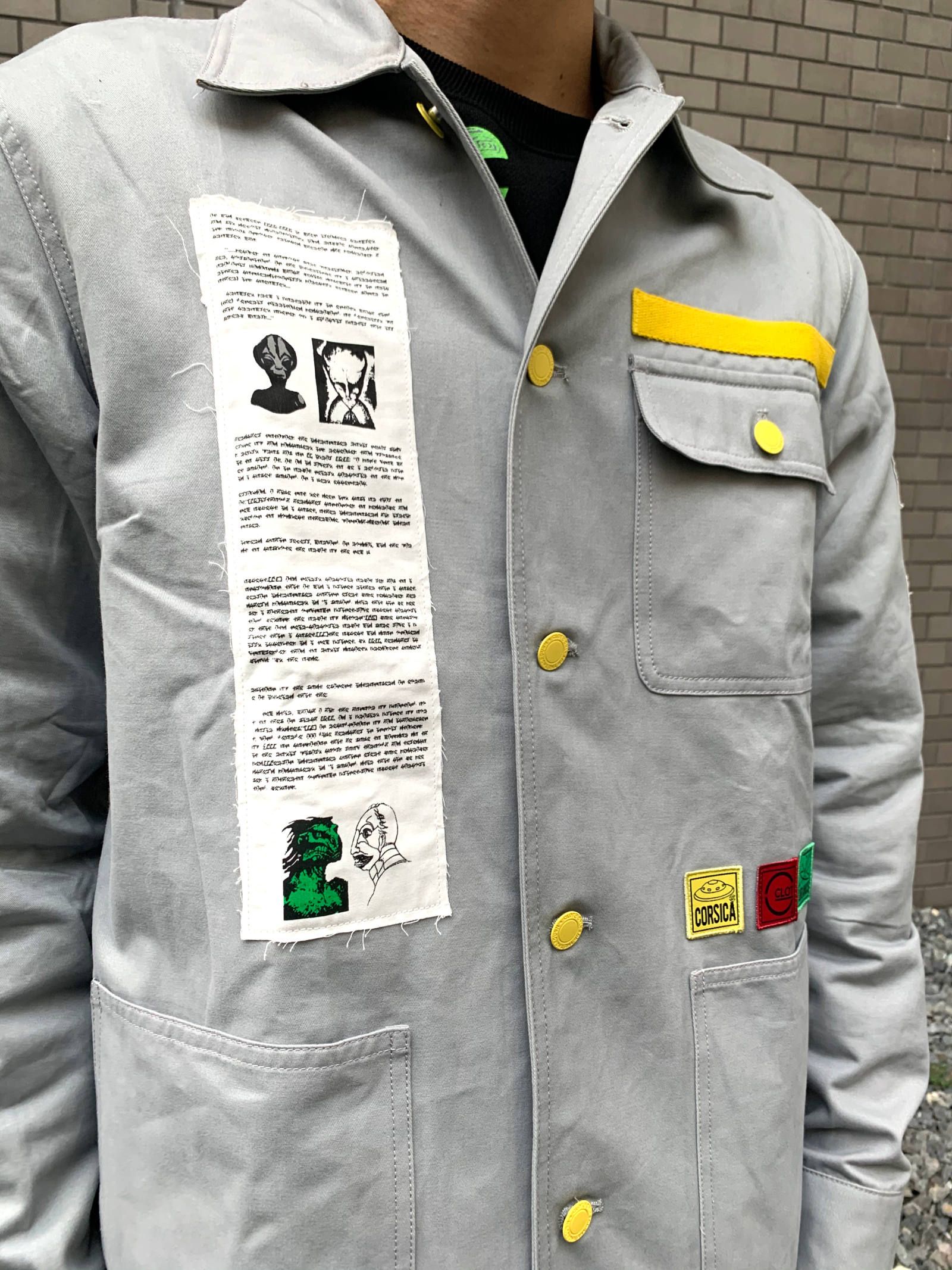 バックプリント パッチ装飾カバーオール ジャケット APPLIQUE CHORE JACKET - GRAY