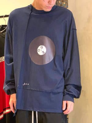【残り一点】 切替 サークルプリント 長袖カットソー - NAVY
