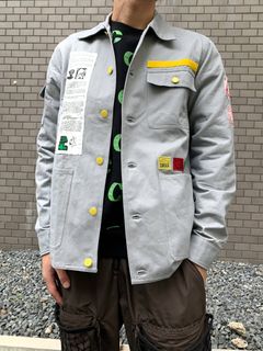 バックプリント パッチ装飾カバーオール ジャケット APPLIQUE CHORE JACKET - GRAY