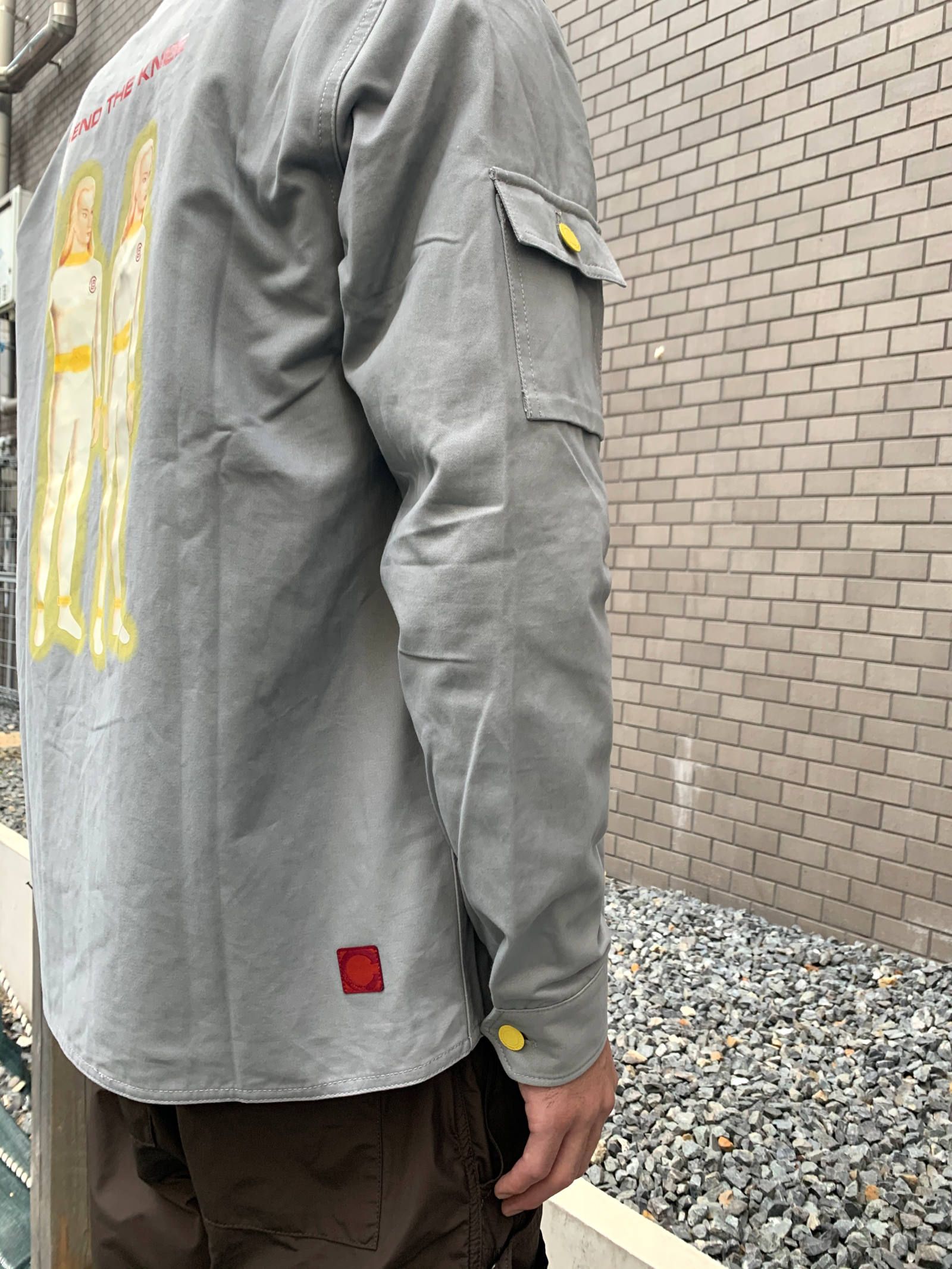 バックプリント パッチ装飾カバーオール ジャケット APPLIQUE CHORE JACKET - GRAY