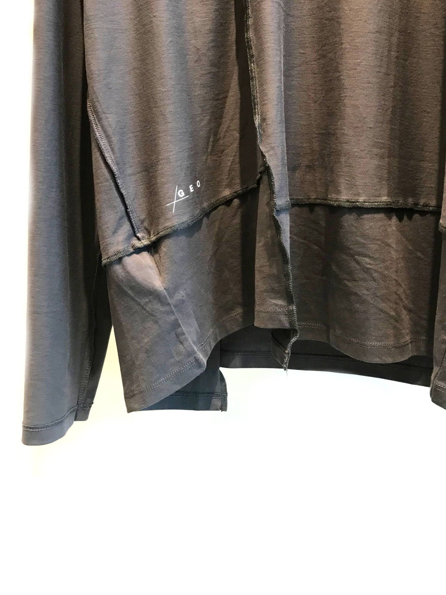 切替 ロゴプリント 長袖 カットソー - GREY