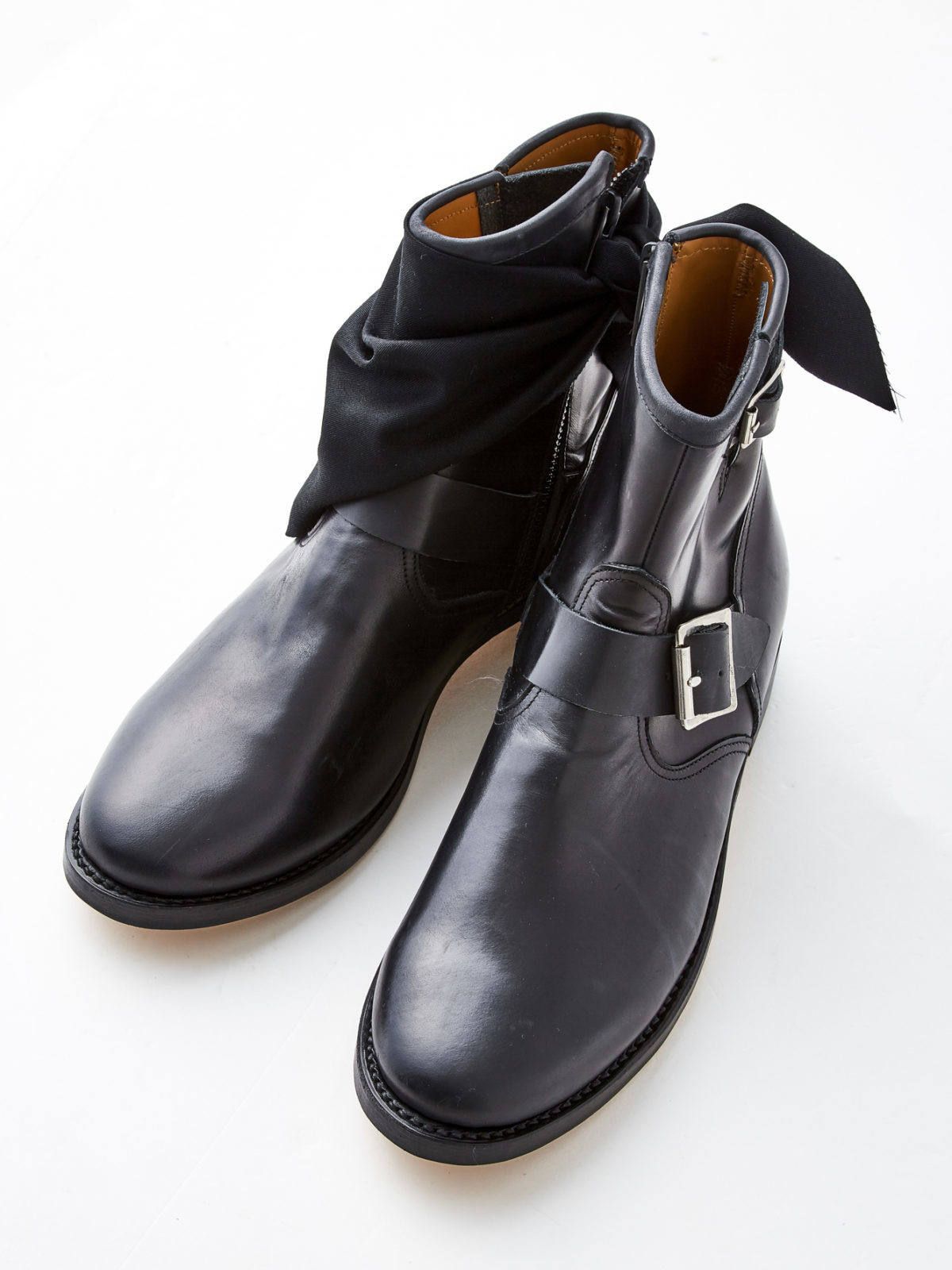 スカーフデザイン エンジニアブーツ SCARF ENGINEER "heel" - BLACK