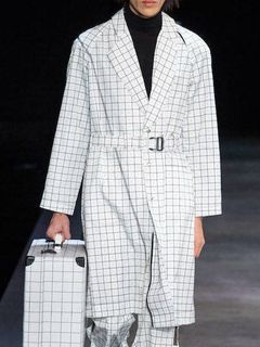 ウィンドウペンチェック ナイロン トレンチコート GRID TRENCH - WHITE
