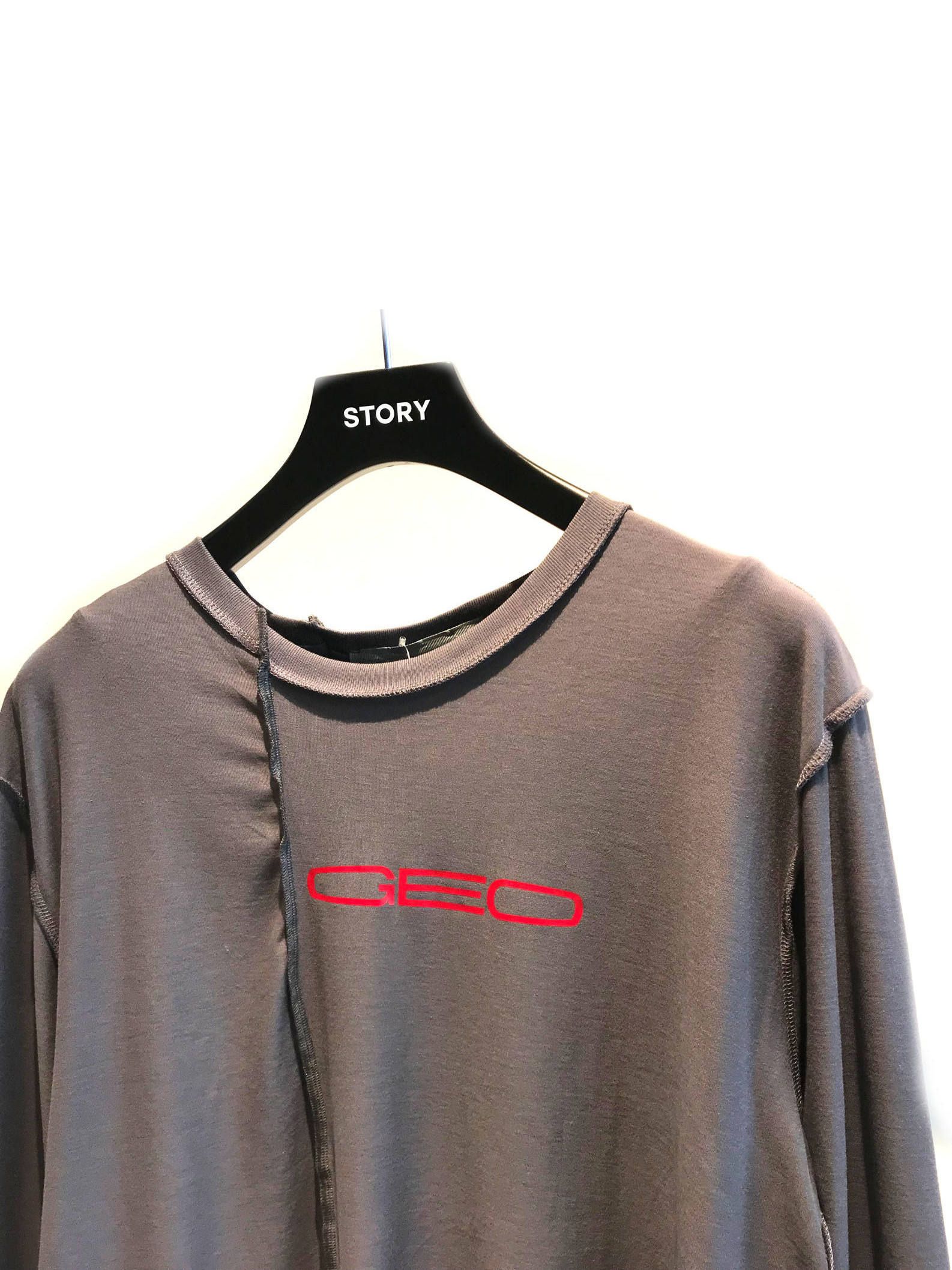 切替 ロゴプリント 長袖 カットソー - GREY