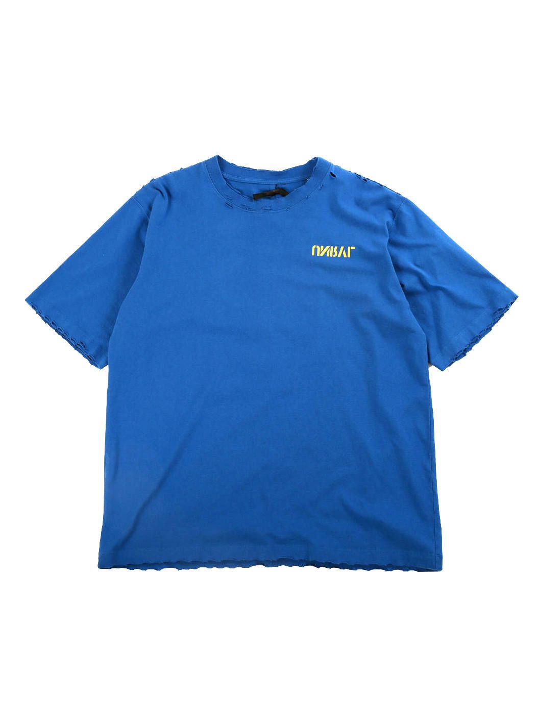 オーバーサイズ バックプリント ダメージ加工 カットソー - BLUE