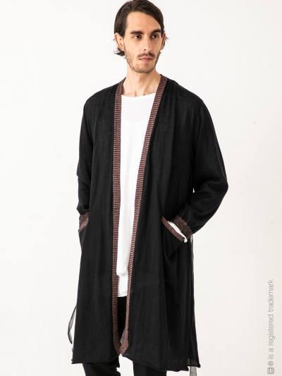 【若林拓也着用】 リネン ロングニットガウン Knit Gown Linen - BLACK