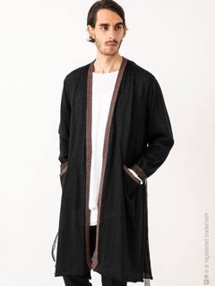 【若林拓也着用】 リネン ロングニットガウン Knit Gown Linen - BLACK