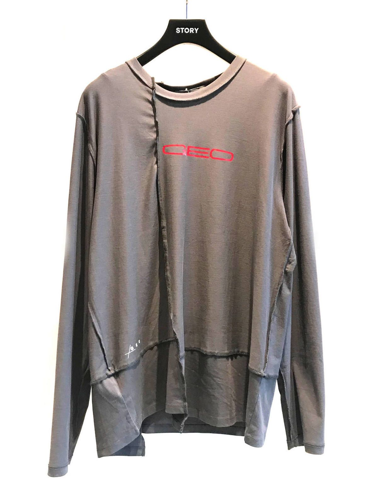 切替 ロゴプリント 長袖 カットソー - GREY