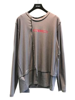 切替 ロゴプリント 長袖 カットソー - GREY