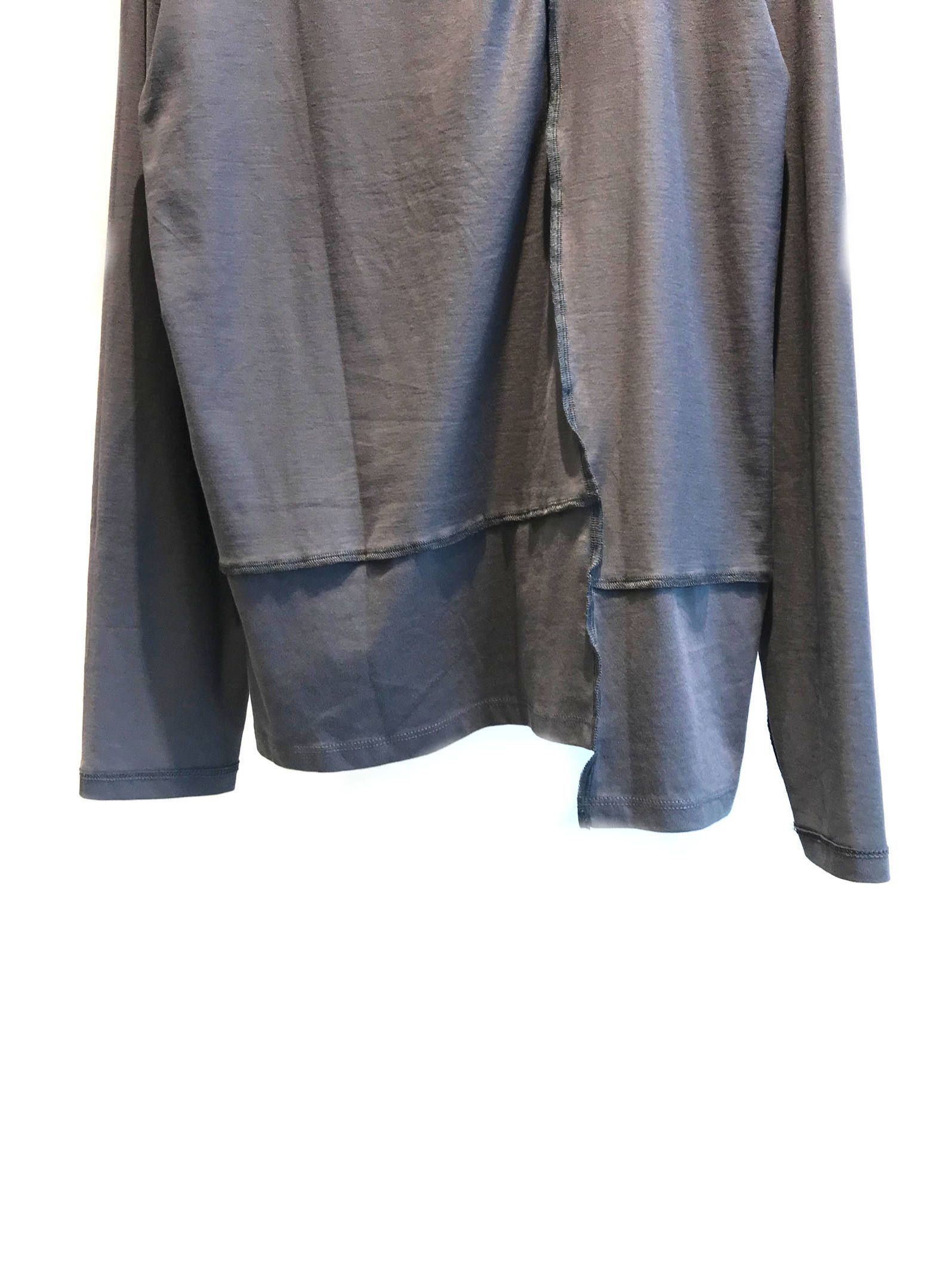 切替 ロゴプリント 長袖 カットソー - GREY