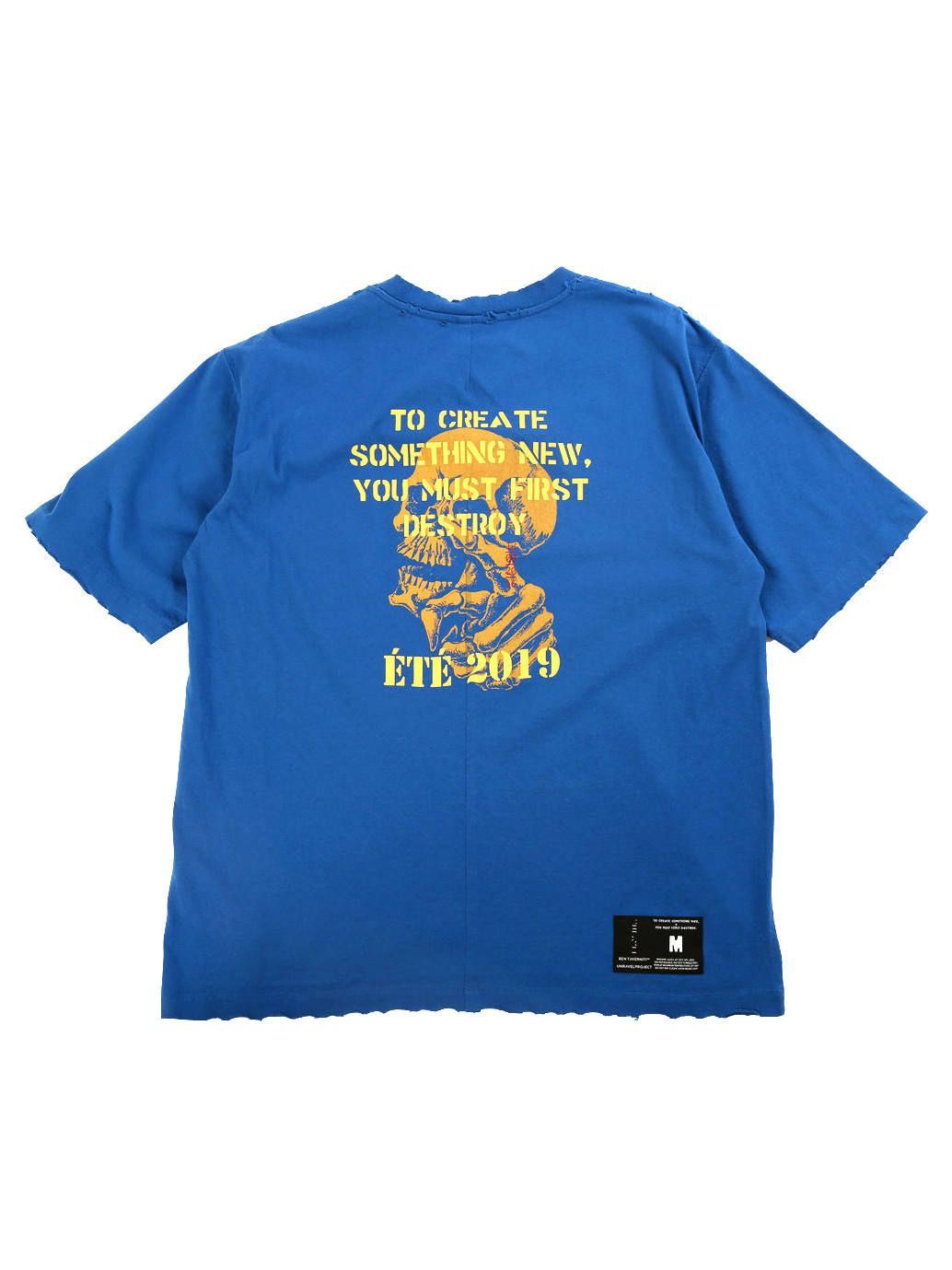 オーバーサイズ バックプリント ダメージ加工 カットソー - BLUE
