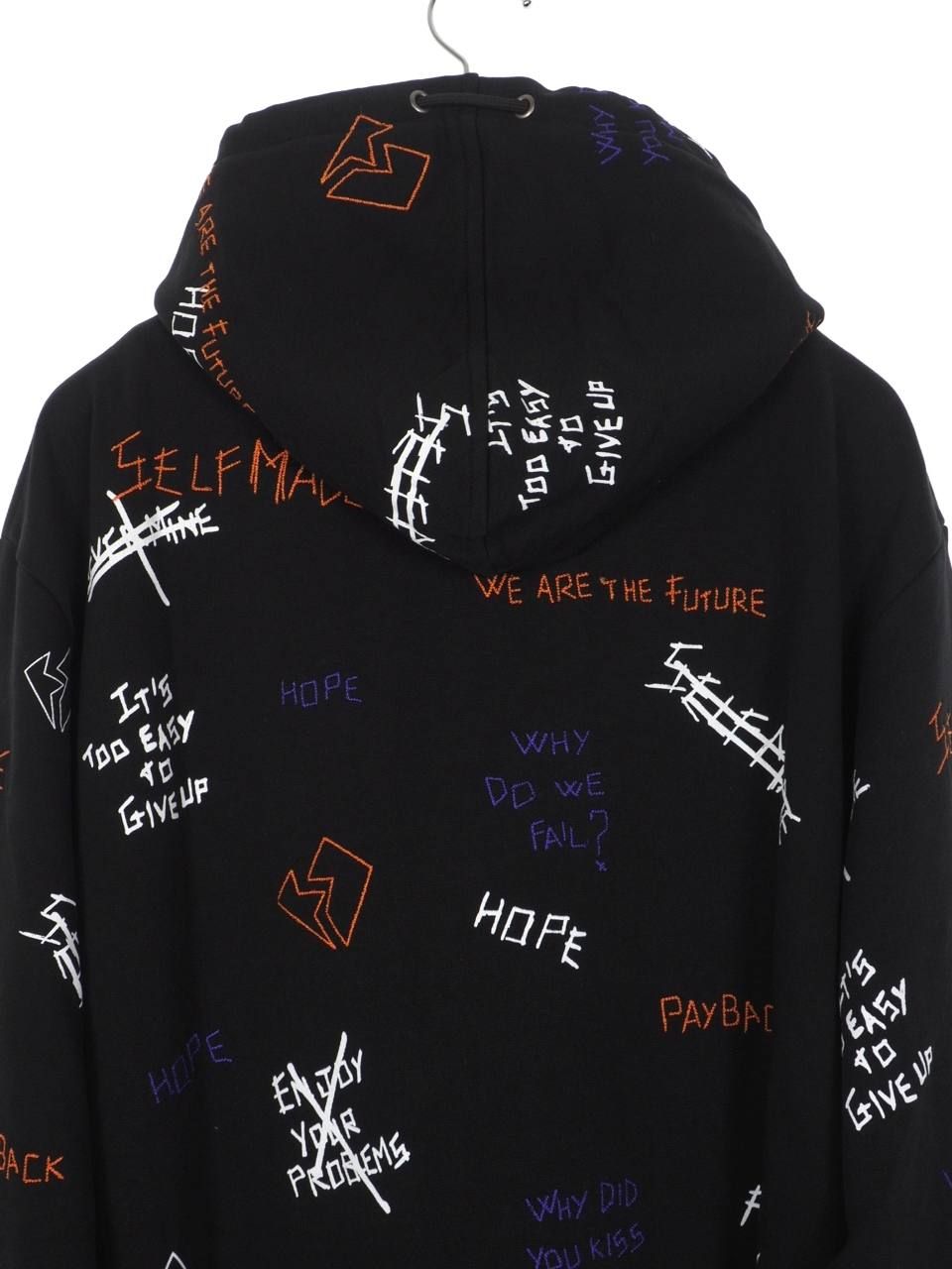 【20AW】総柄 刺繍プリント パーカー / WRITTINGS HOODIE / ブラック