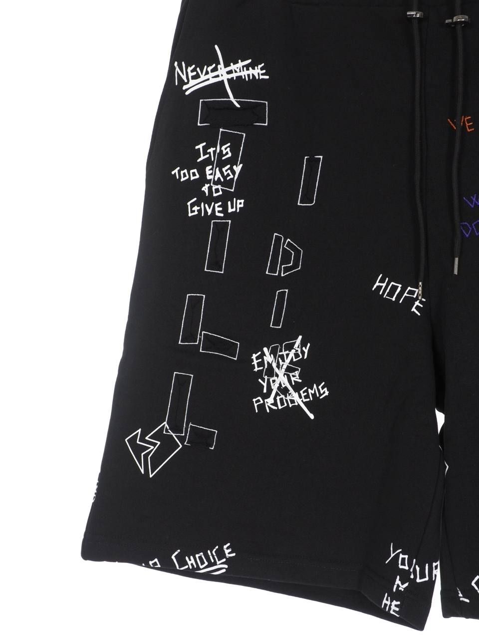 総柄 刺繍プリント ショーツ WRITTINGS SHORT BLACK