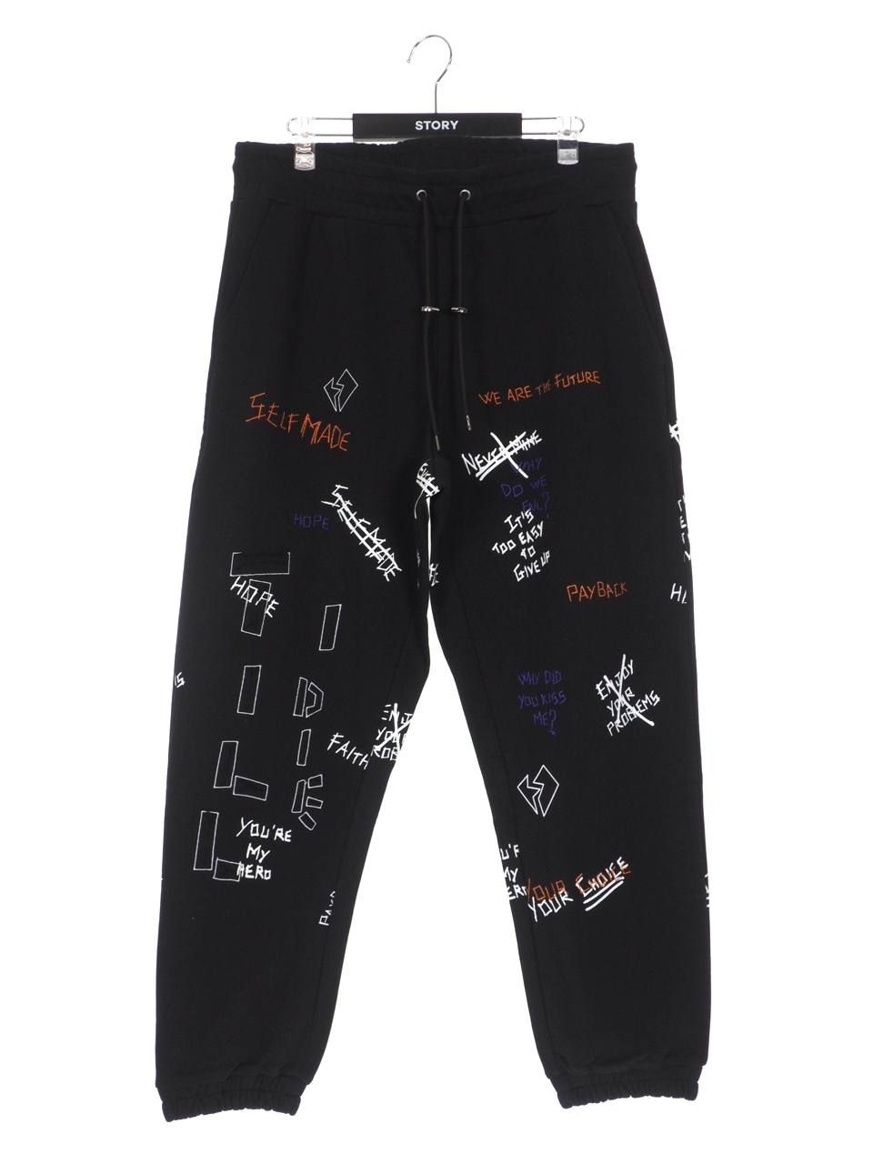 【20AW】総柄 刺繍プリント ジョガーパンツ / WRITTINGS JOGGER PANTS / ブラック