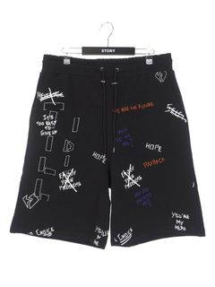 総柄 刺繍プリント ショーツ WRITTINGS SHORT BLACK