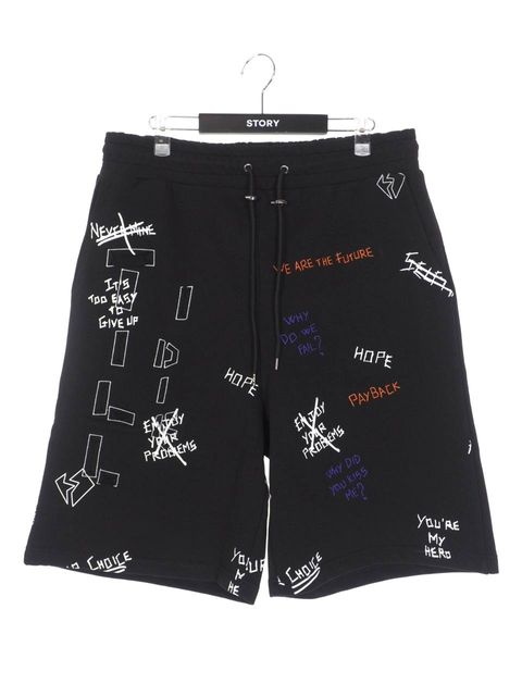 総柄 刺繍プリント ショーツ WRITTINGS SHORT BLACK