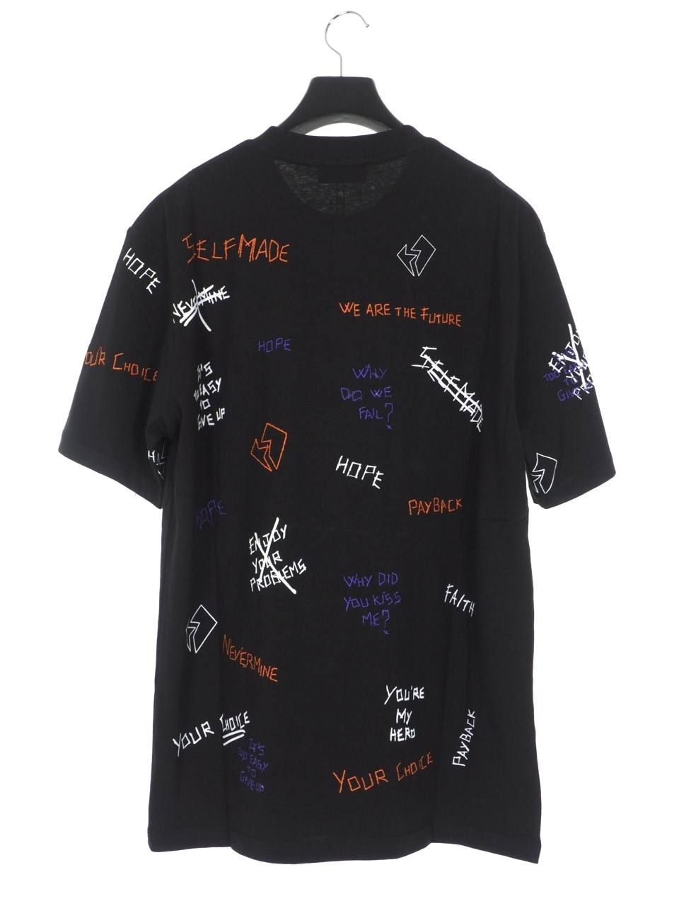 総柄 刺繍プリント Tシャツ WRITTINGS T-SHIRT BLACK