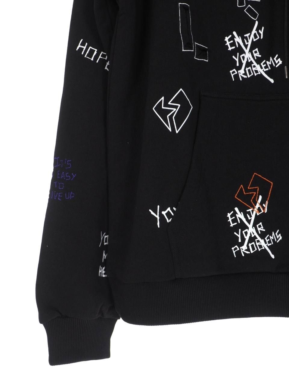 【20AW】総柄 刺繍プリント パーカー / WRITTINGS HOODIE / ブラック