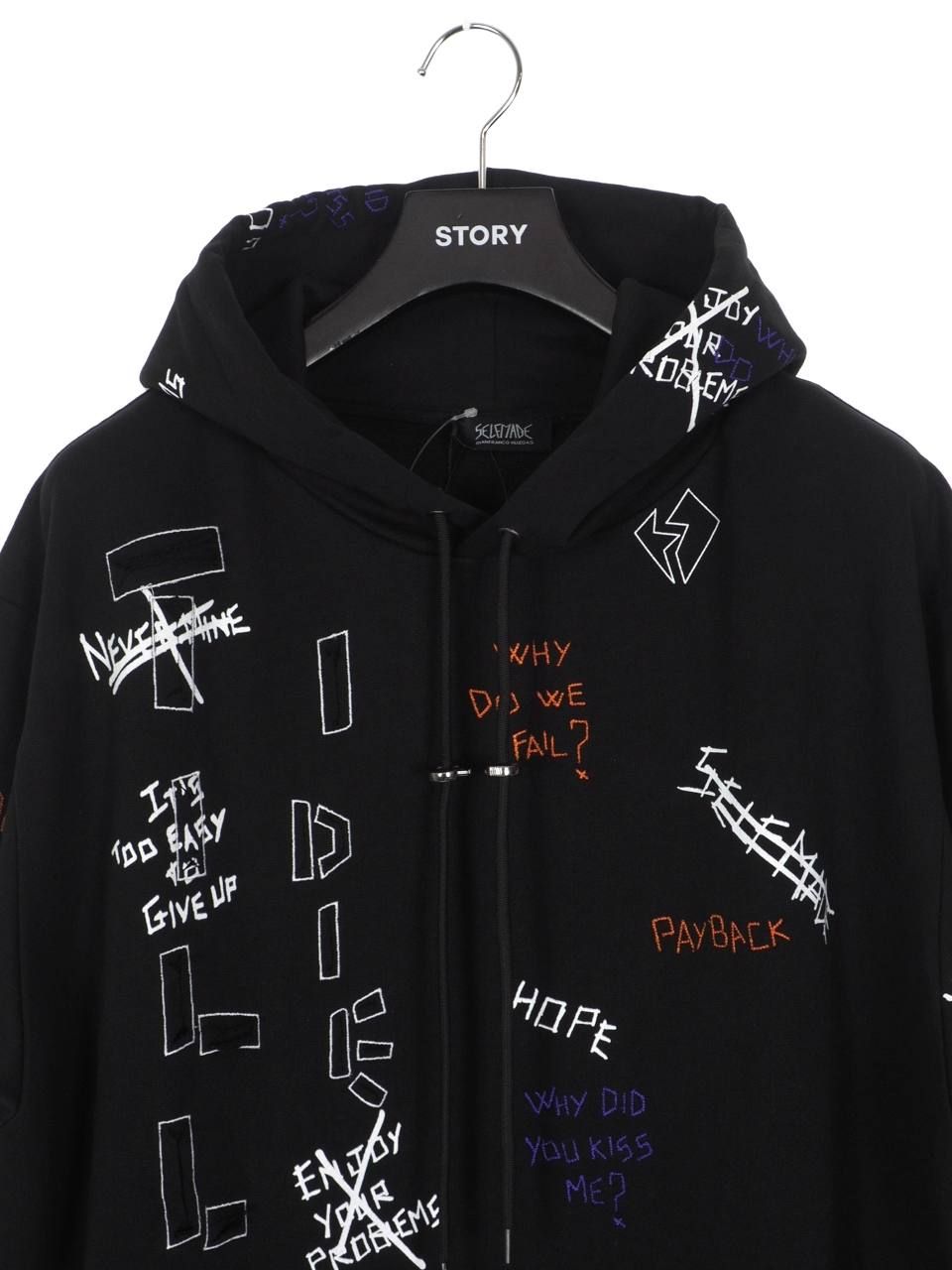 【20AW】総柄 刺繍プリント パーカー / WRITTINGS HOODIE / ブラック