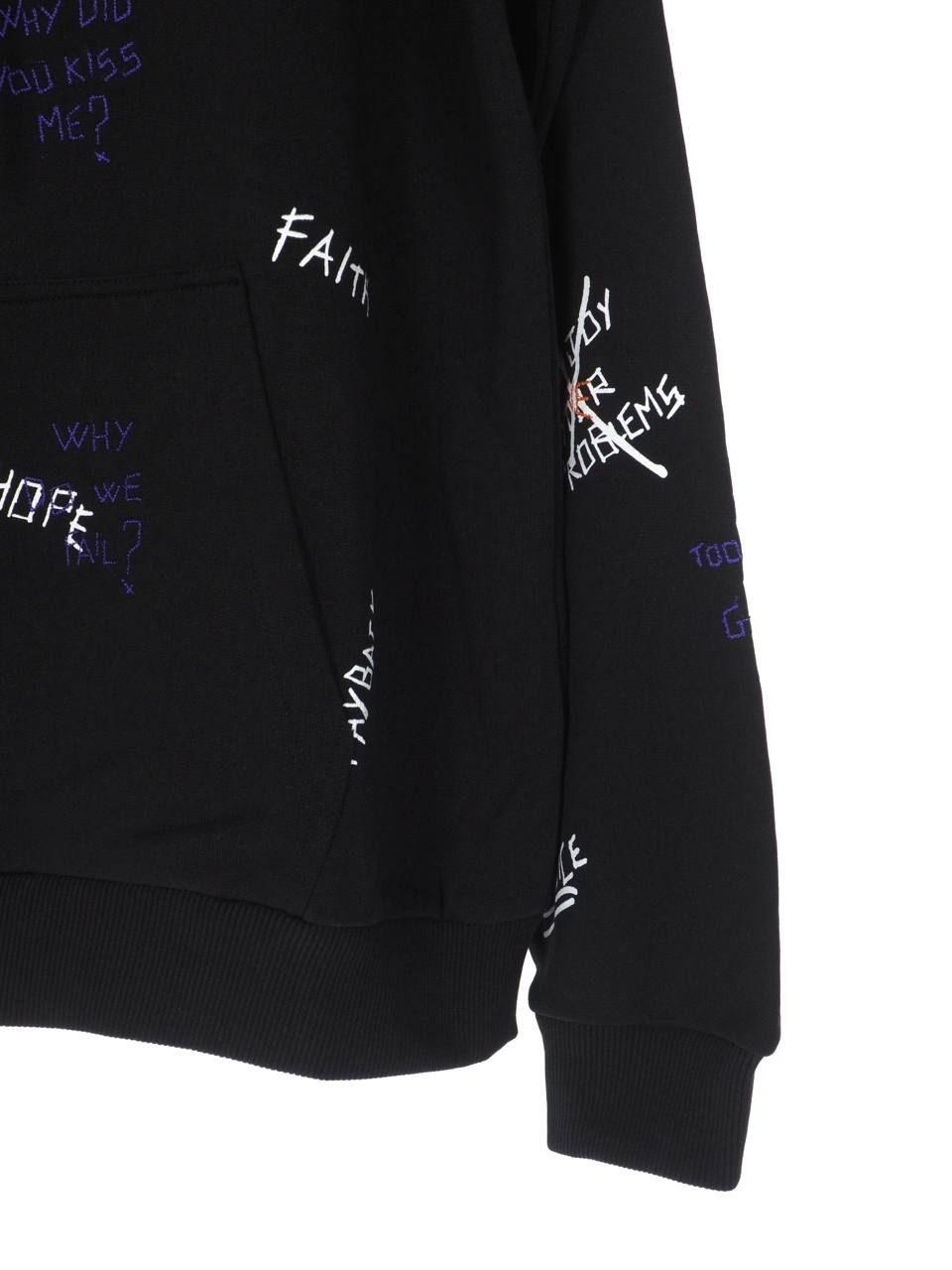 【20AW】総柄 刺繍プリント パーカー / WRITTINGS HOODIE / ブラック