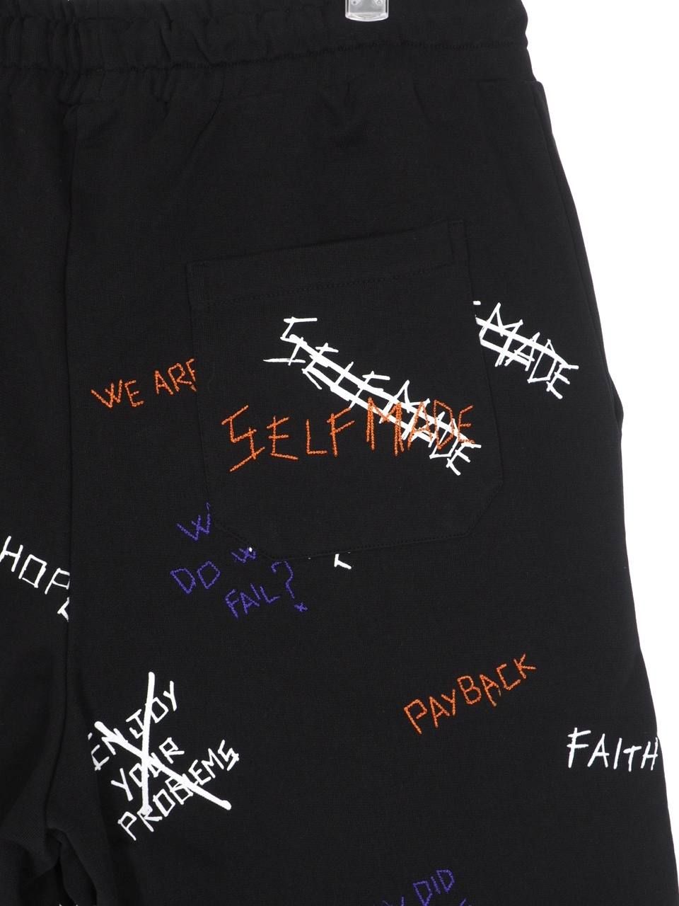 総柄 刺繍プリント ショーツ WRITTINGS SHORT BLACK