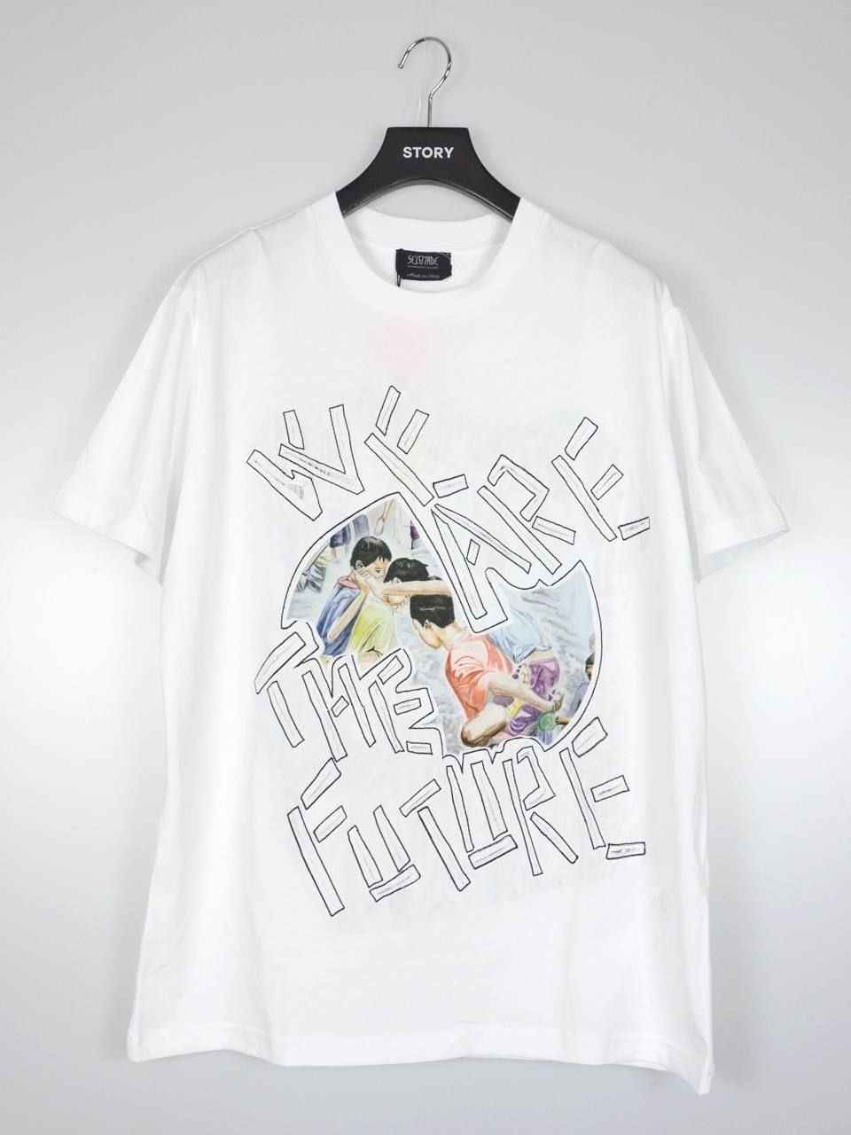 刺繍プリント 切込み Tシャツ BASKET KIDS T-SHIRT WHITE