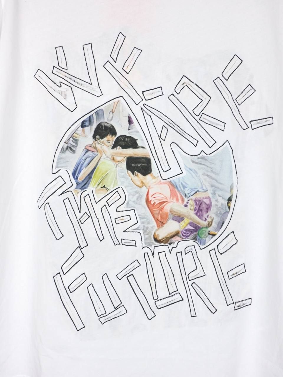 刺繍プリント 切込み Tシャツ BASKET KIDS T-SHIRT WHITE