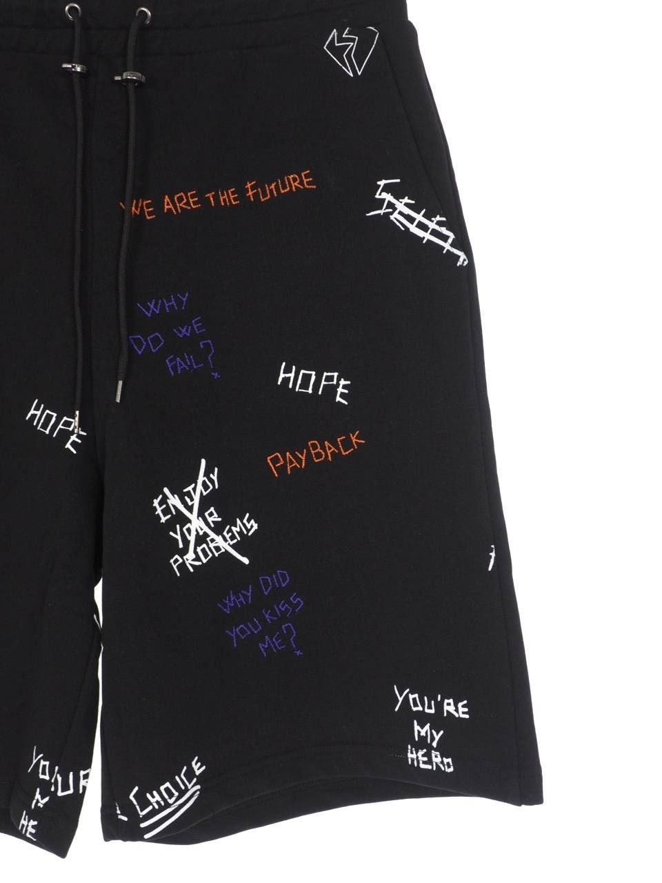 総柄 刺繍プリント ショーツ WRITTINGS SHORT BLACK