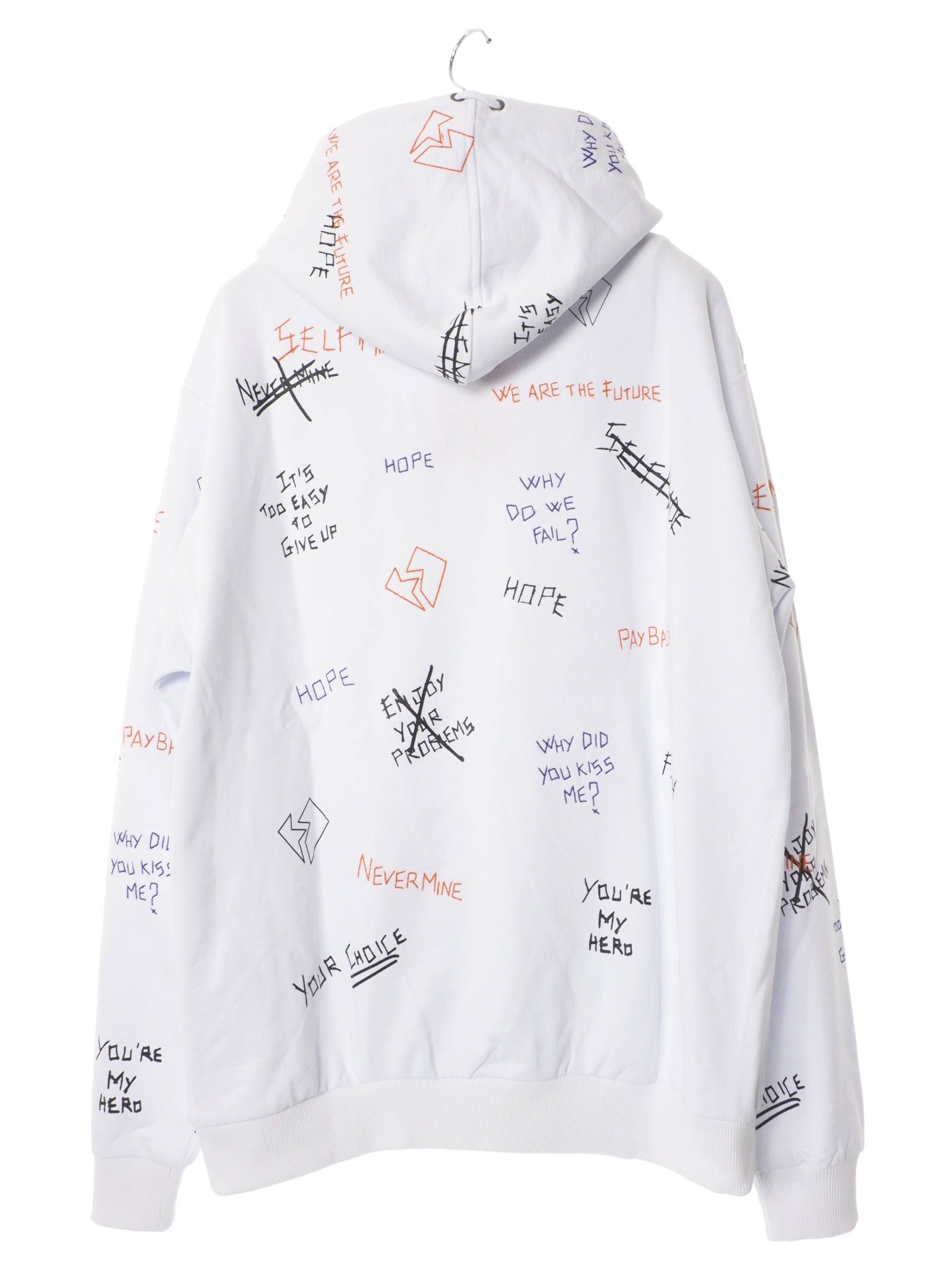 【20AW】総柄 刺繍プリント パーカー / WRITTINGS HOODIE / ホワイト
