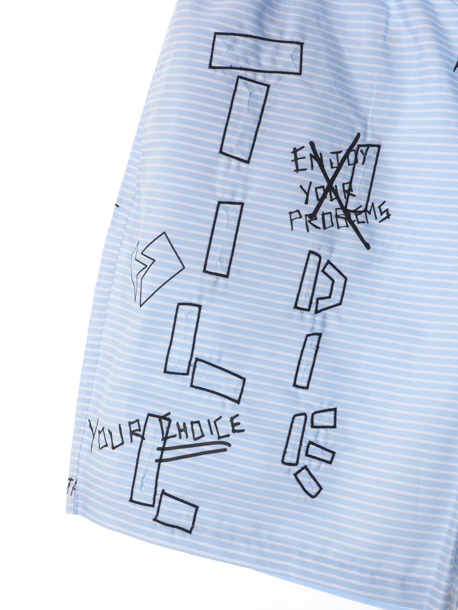 総柄 刺繍プリント ストライプ ショーツ STRIPED WRITTINGS POPLINES SHORTS BLUE