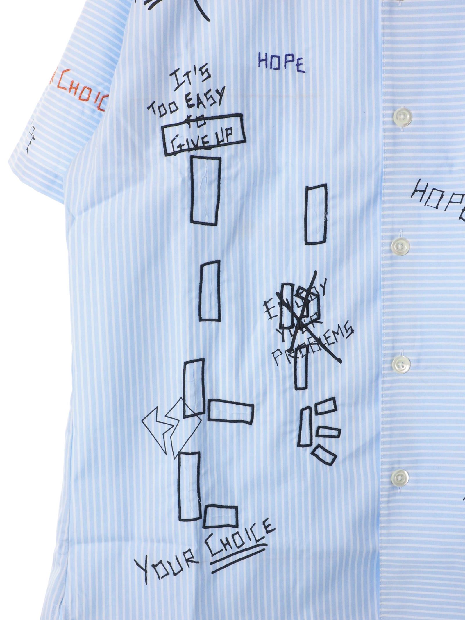 総柄 刺繍プリント ストライプ ボーリングシャツ WRITTINGS POPLINE BOWLING SHIRT BLUE