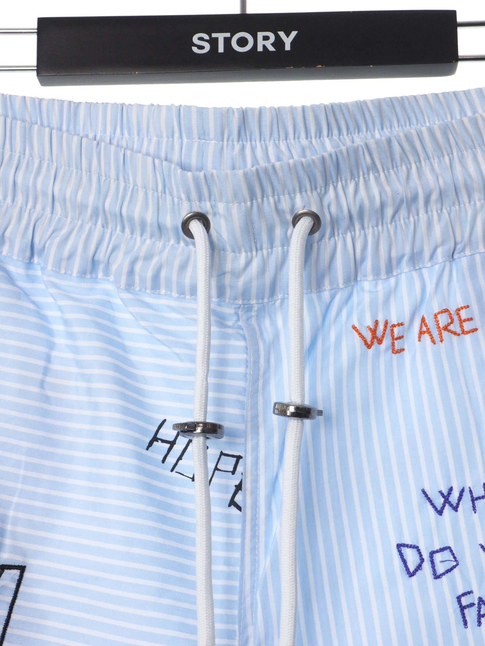 総柄 刺繍プリント ストライプ ショーツ STRIPED WRITTINGS POPLINES SHORTS BLUE