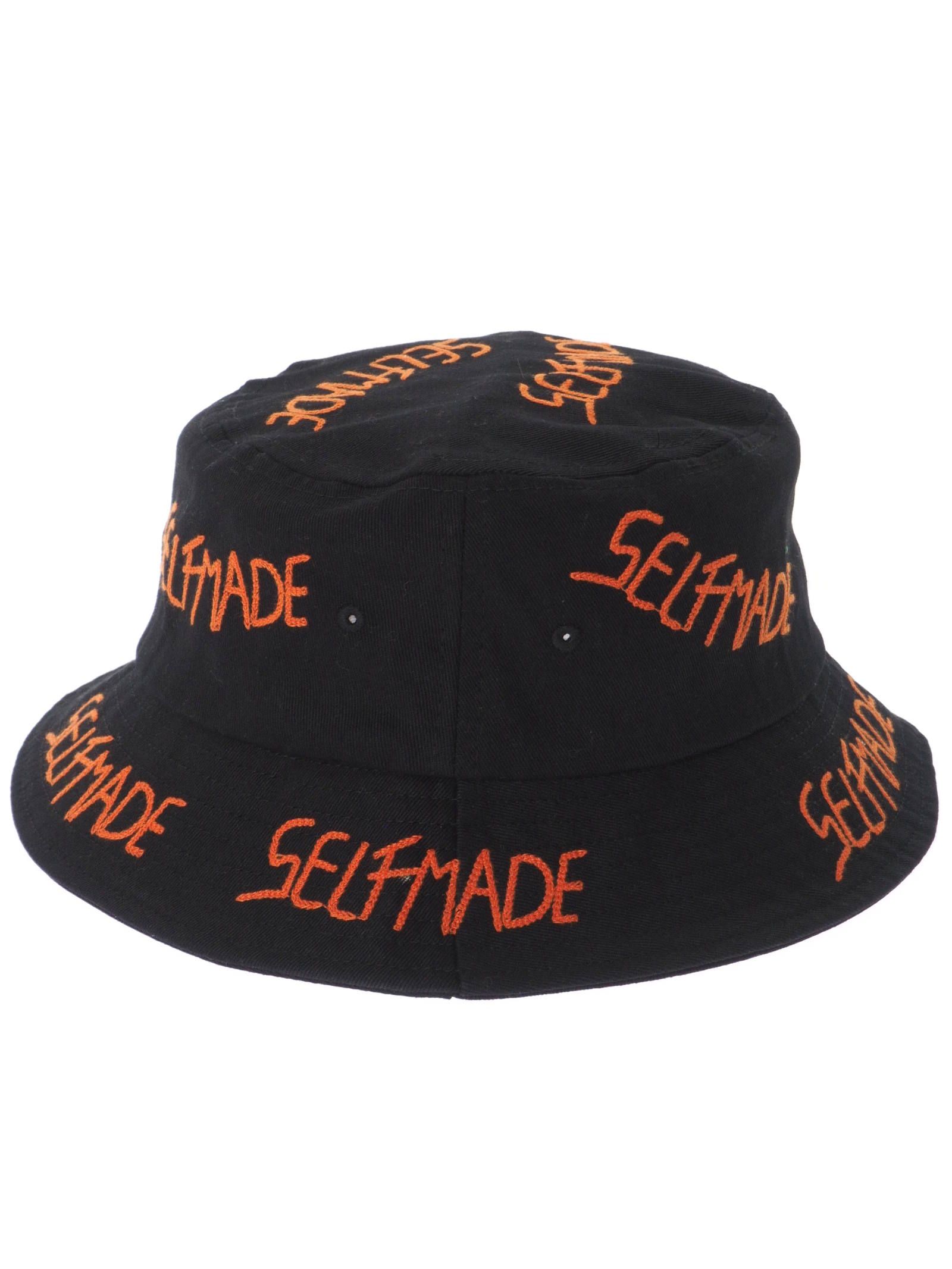 総ロゴ刺繍 バケットハット / ICONIC BUCKET HAT / ブラック × オレンジ