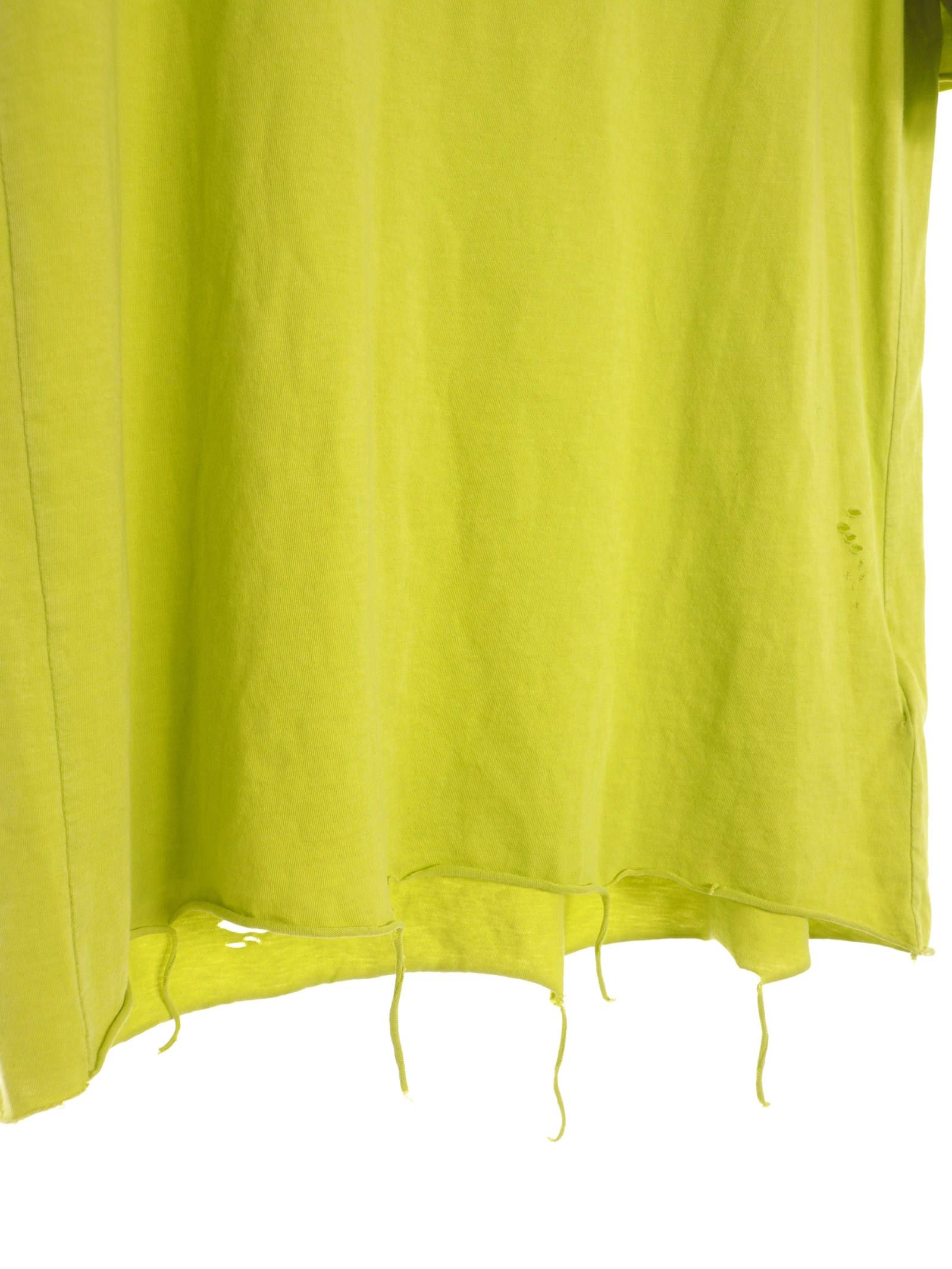 テキストプリント 半袖 Tシャツ カットソー ダメージ加工 VIRTUAL VOODOO SHORT SLEEVE T-SHIRT CHARTREUSE