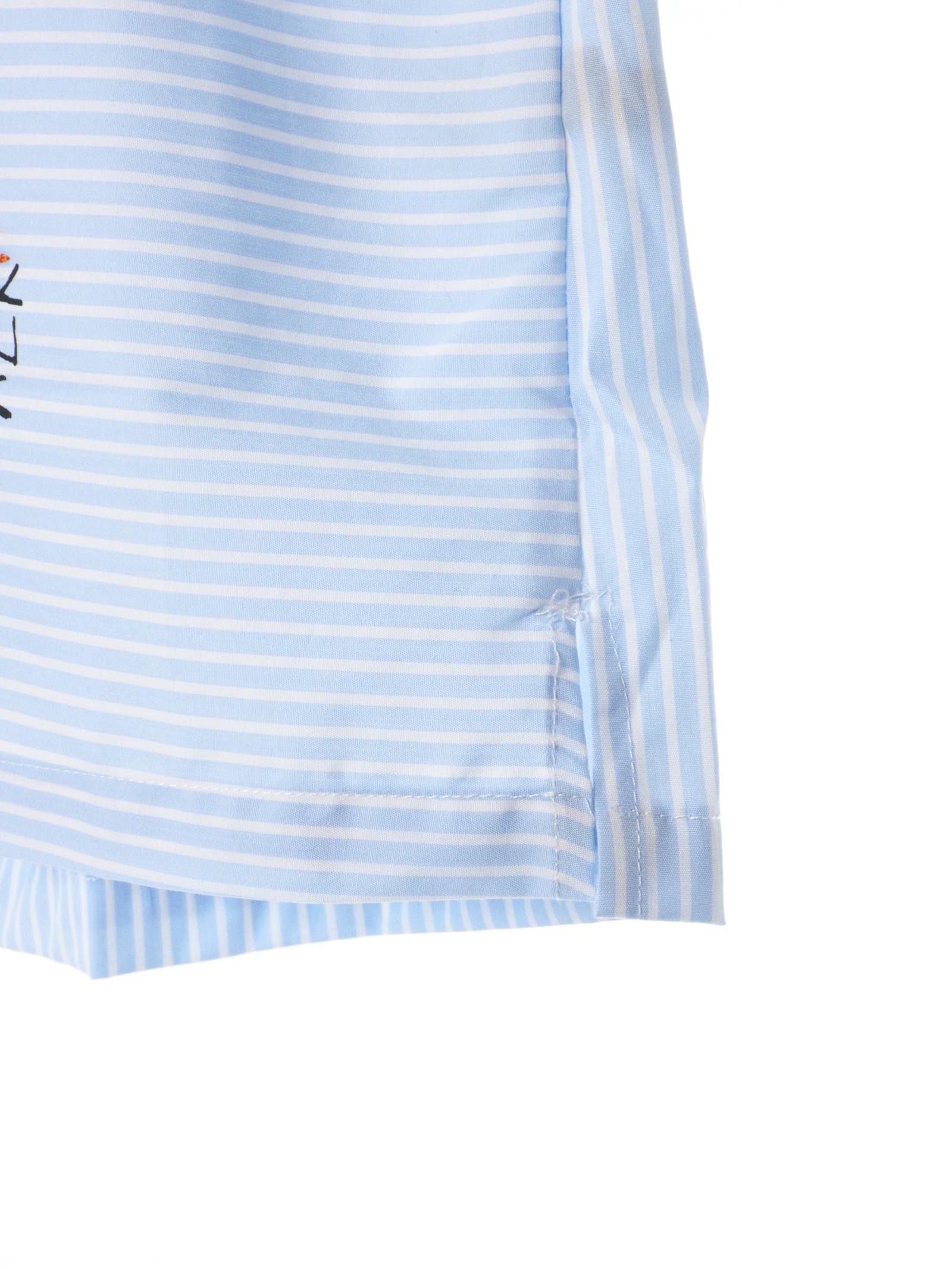 総柄 刺繍プリント ストライプ ボーリングシャツ WRITTINGS POPLINE BOWLING SHIRT BLUE