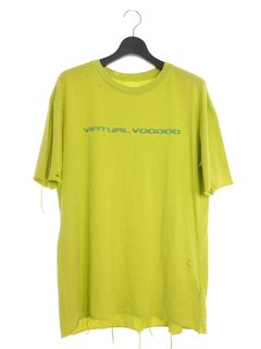 テキストプリント 半袖 Tシャツ カットソー ダメージ加工 VIRTUAL VOODOO SHORT SLEEVE T-SHIRT CHARTREUSE