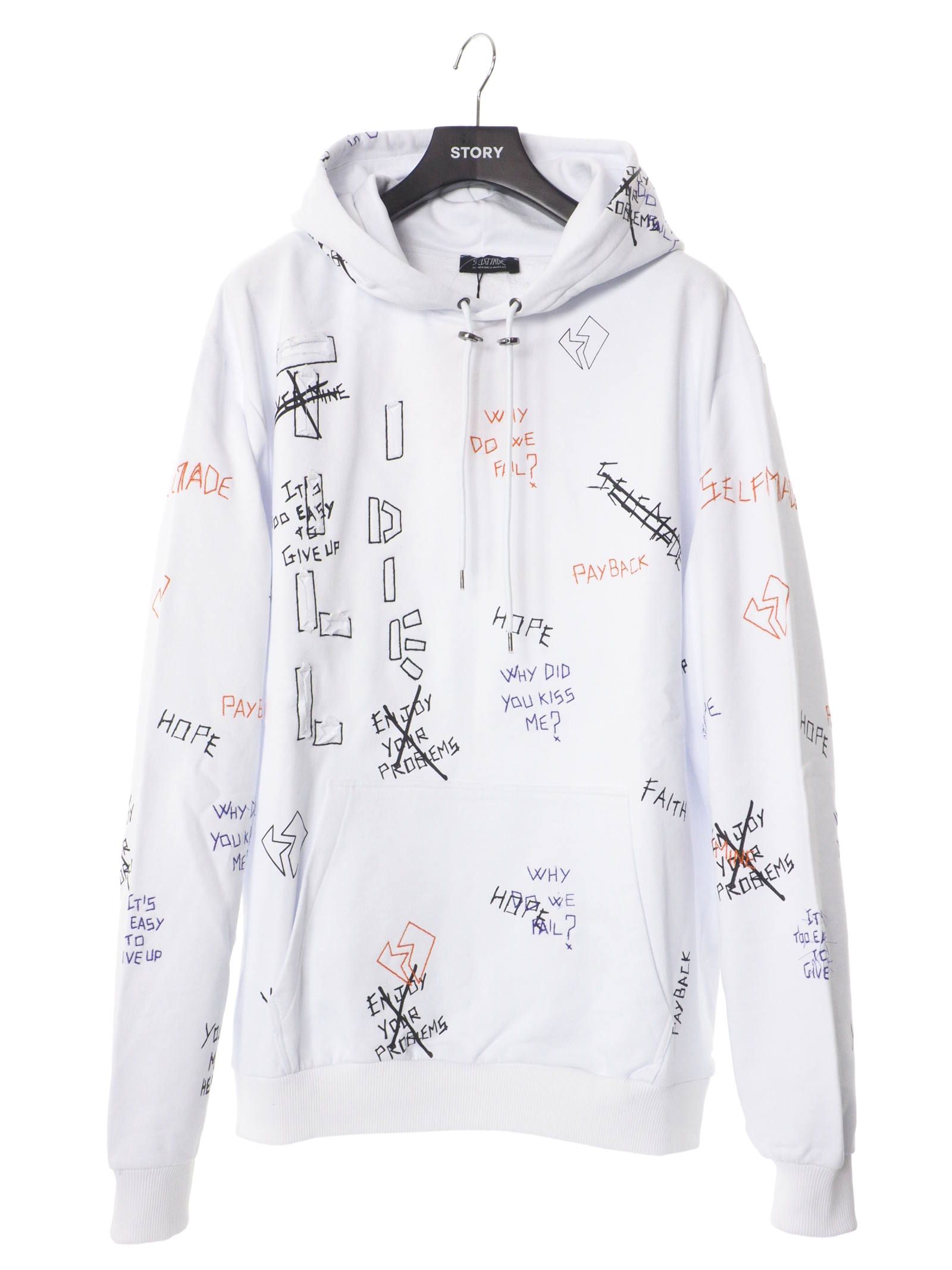 【20AW】総柄 刺繍プリント パーカー / WRITTINGS HOODIE / ホワイト