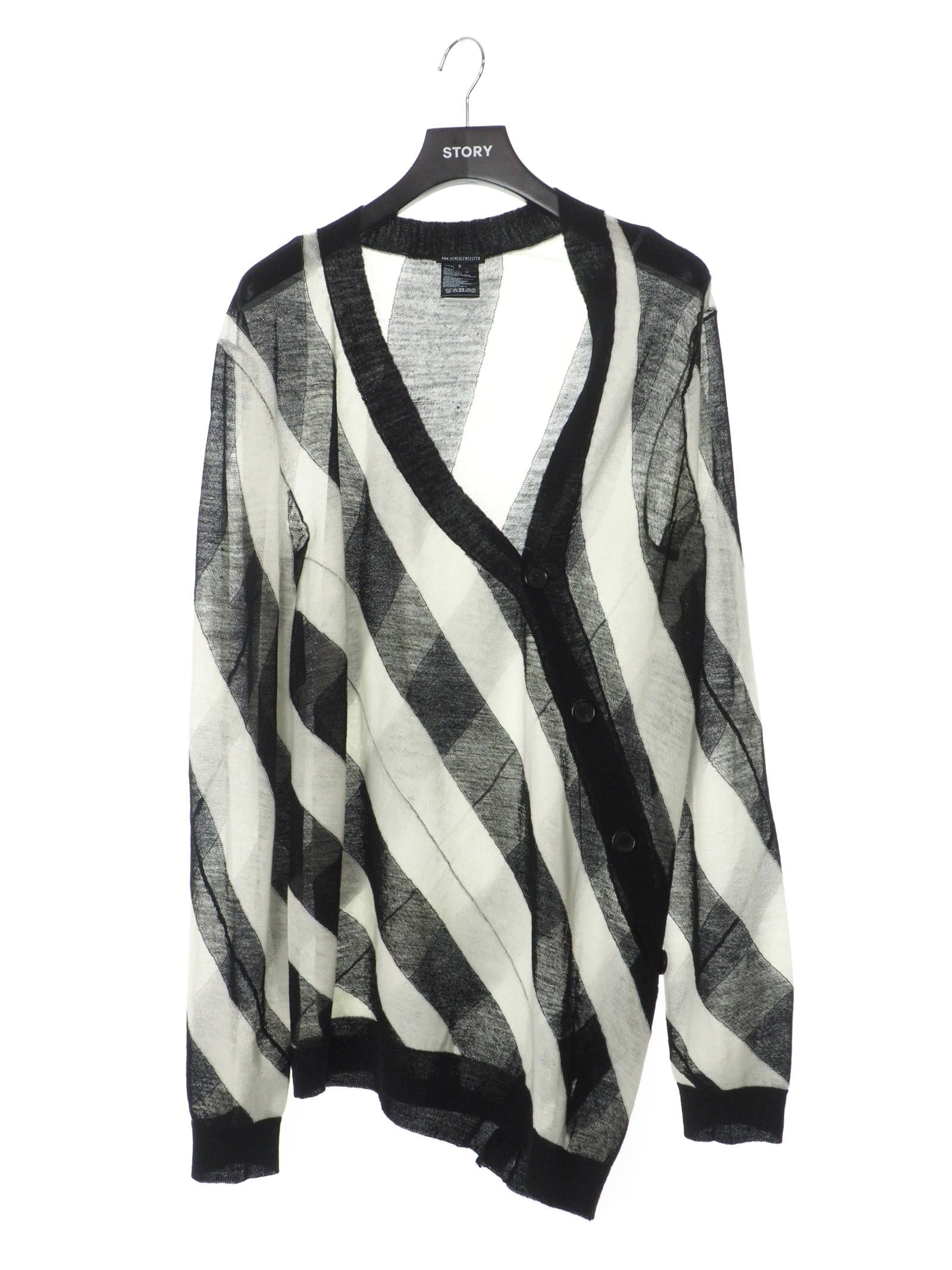 ANN DEMEULEMEESTER - アシンメトリー ストライプ カーディガン KNITTED CARDIGAN EGIL BLACK/EGIL  WHITE | STORY