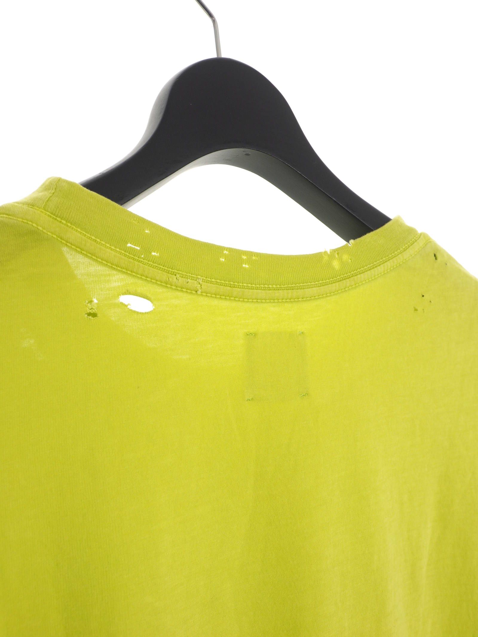 テキストプリント 半袖 Tシャツ カットソー ダメージ加工 VIRTUAL VOODOO SHORT SLEEVE T-SHIRT CHARTREUSE